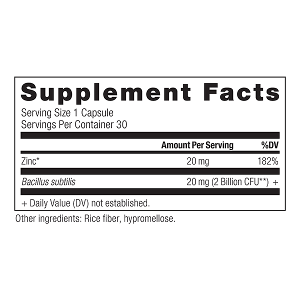 Zinc Supplement facts panel