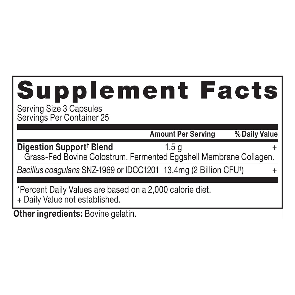 Colostrum + Collagen Capsules (25 Servings) supplement facts panel