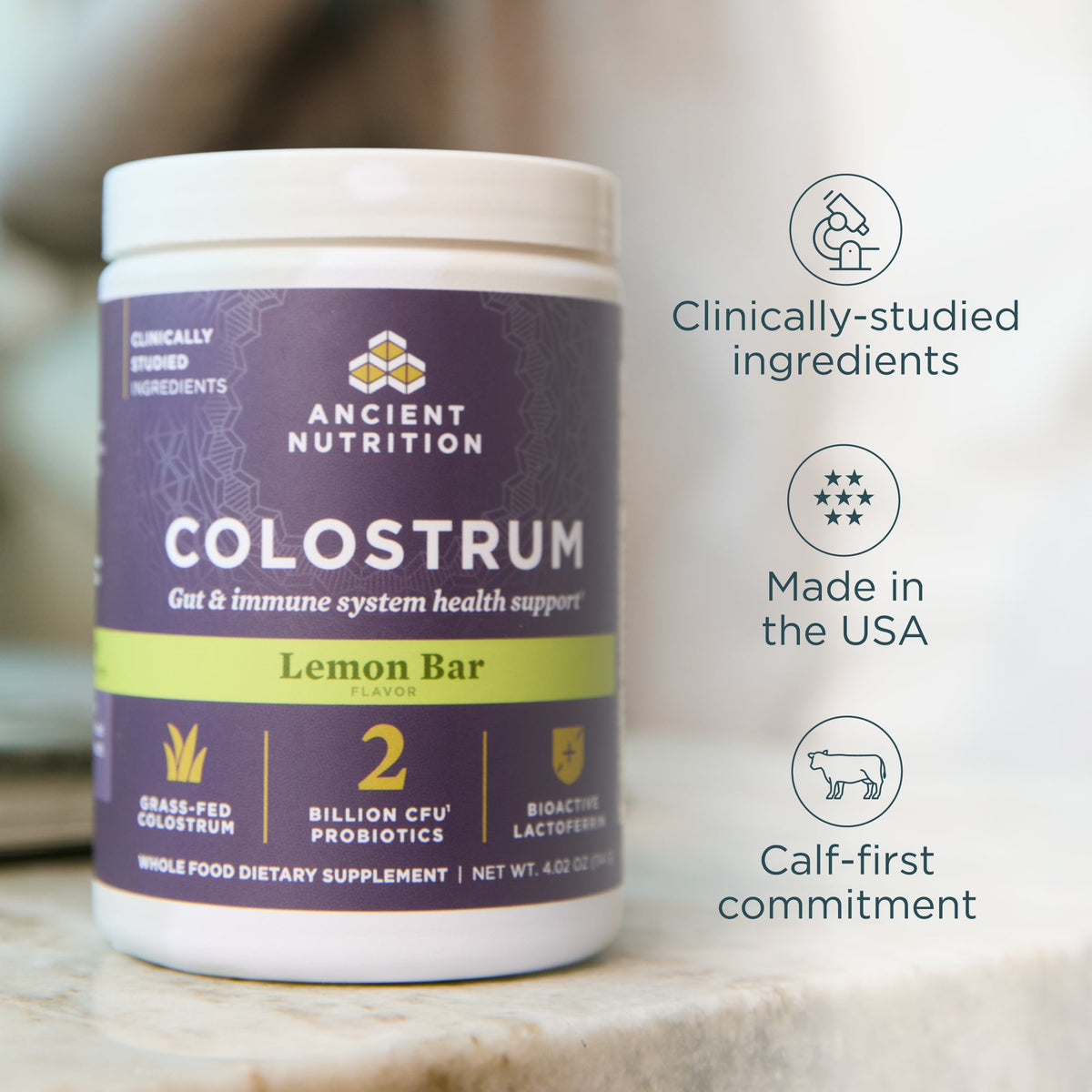 made in the USA, clinically-studied ingredients, calf-first commitment