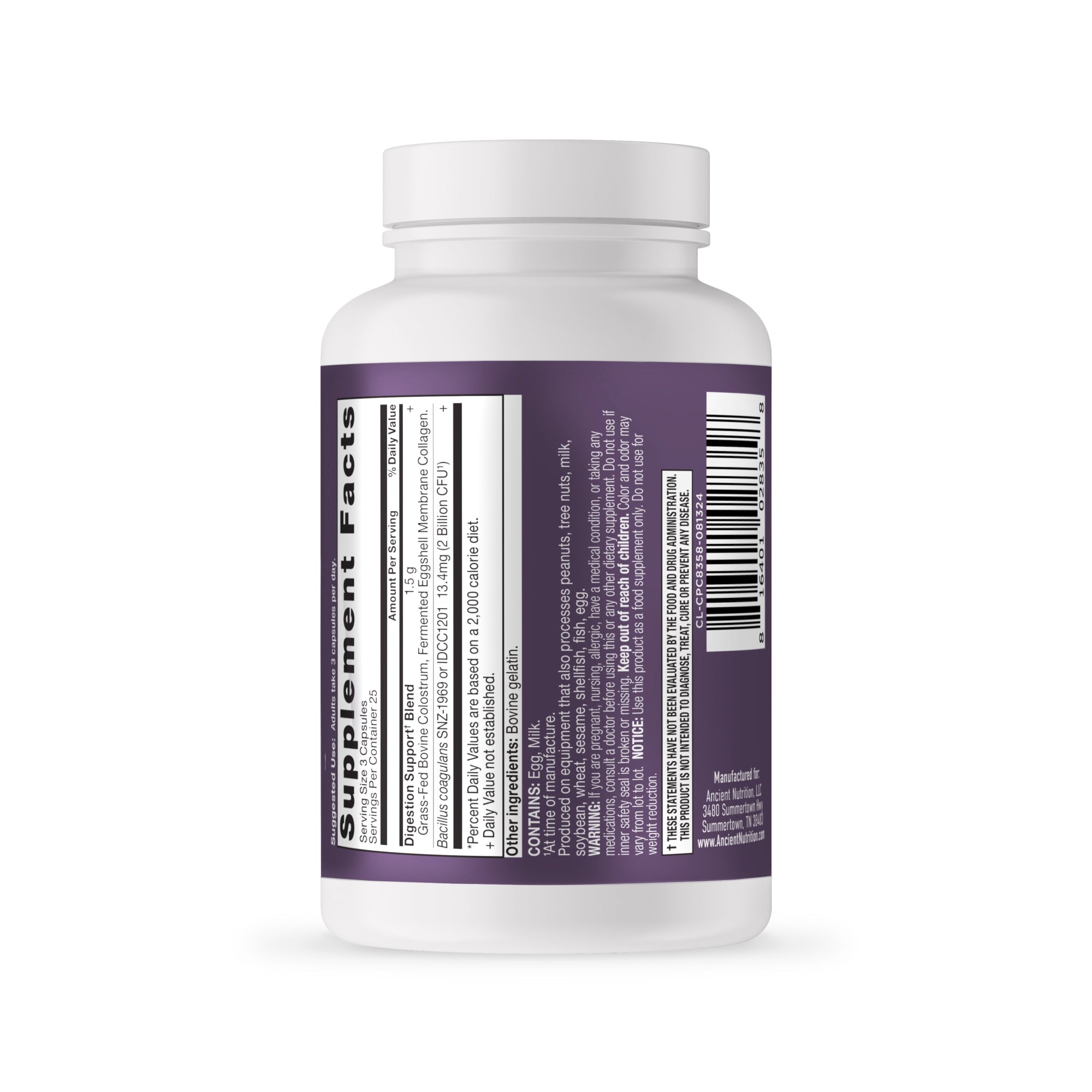 Colostrum + Collagen Capsules (25 Servings) back of bottle