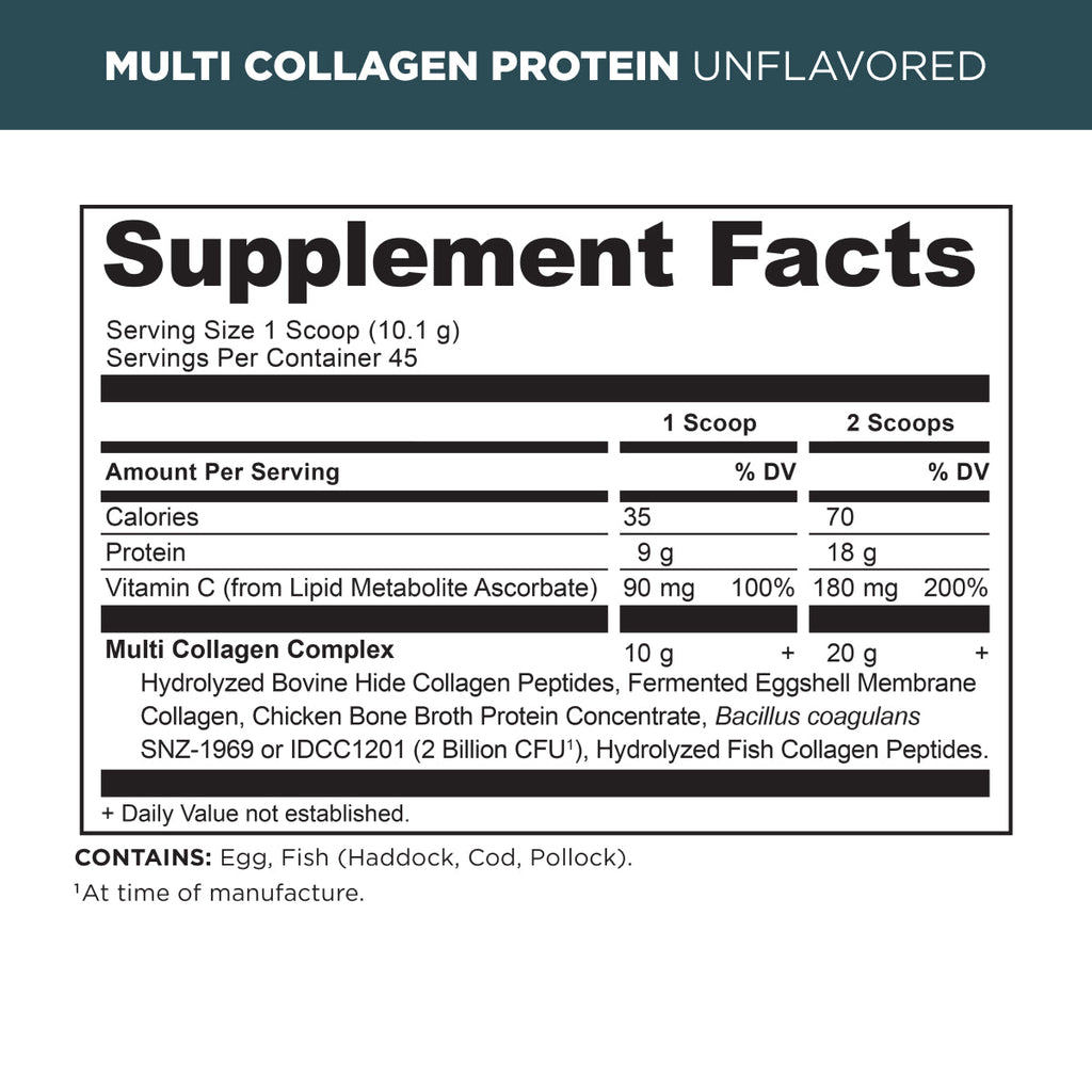 multi collagen protein powder unflavored supplement label
