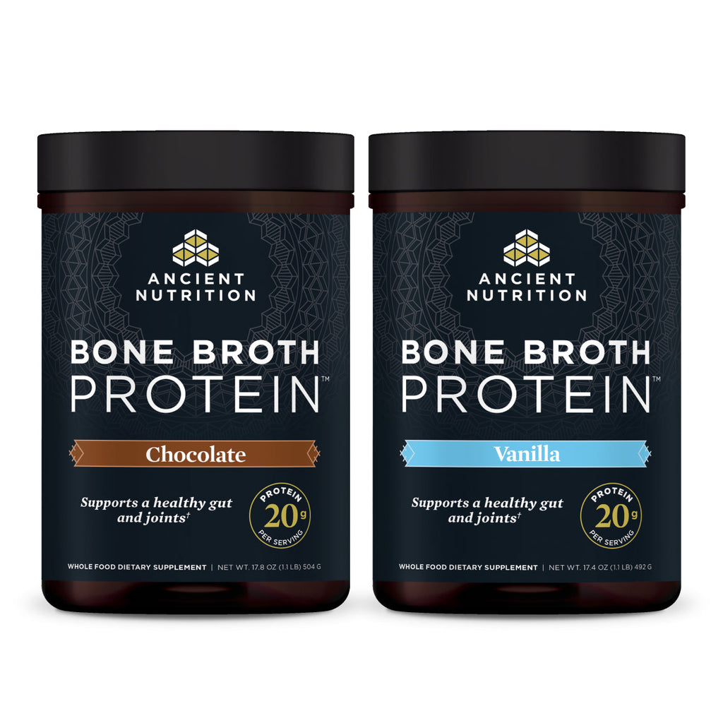 bone broth protein chocolate and vanilla bottles