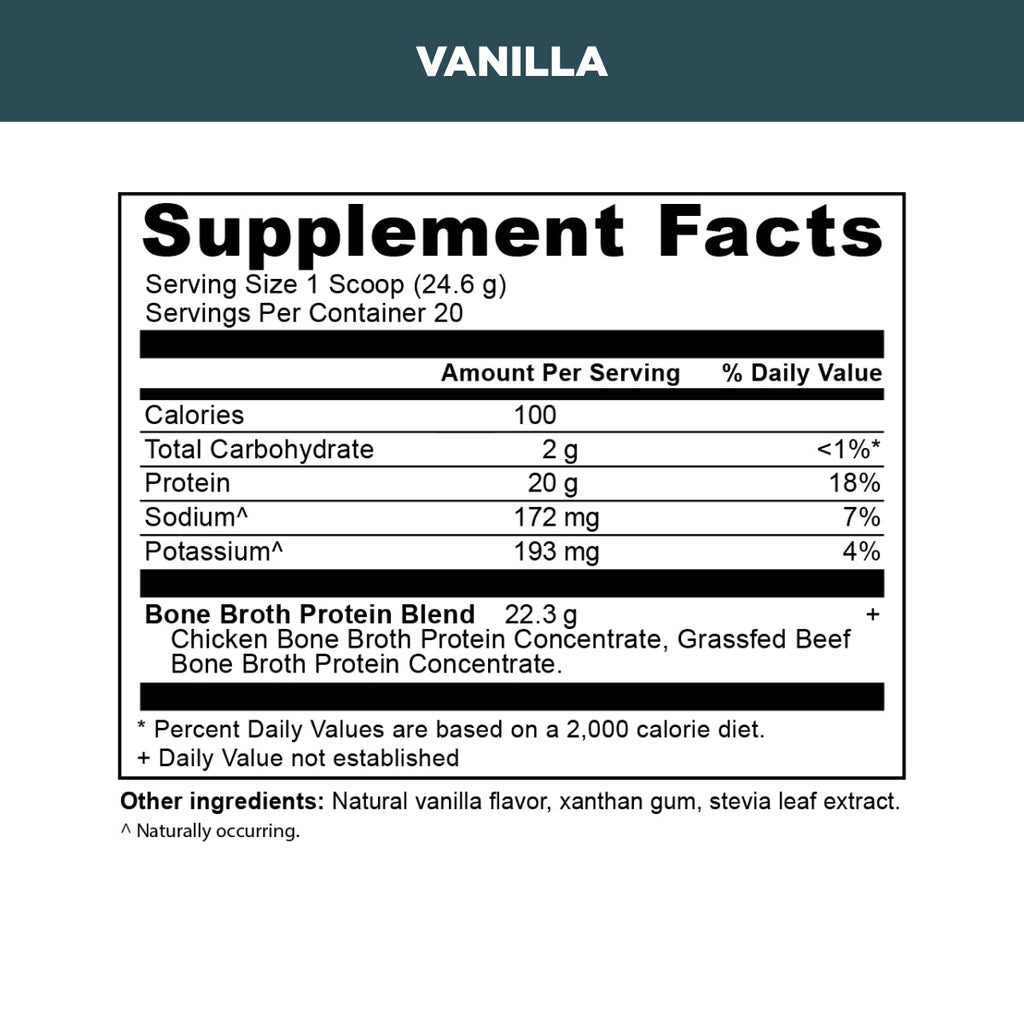 Bone broth protein powder vanilla supplement label