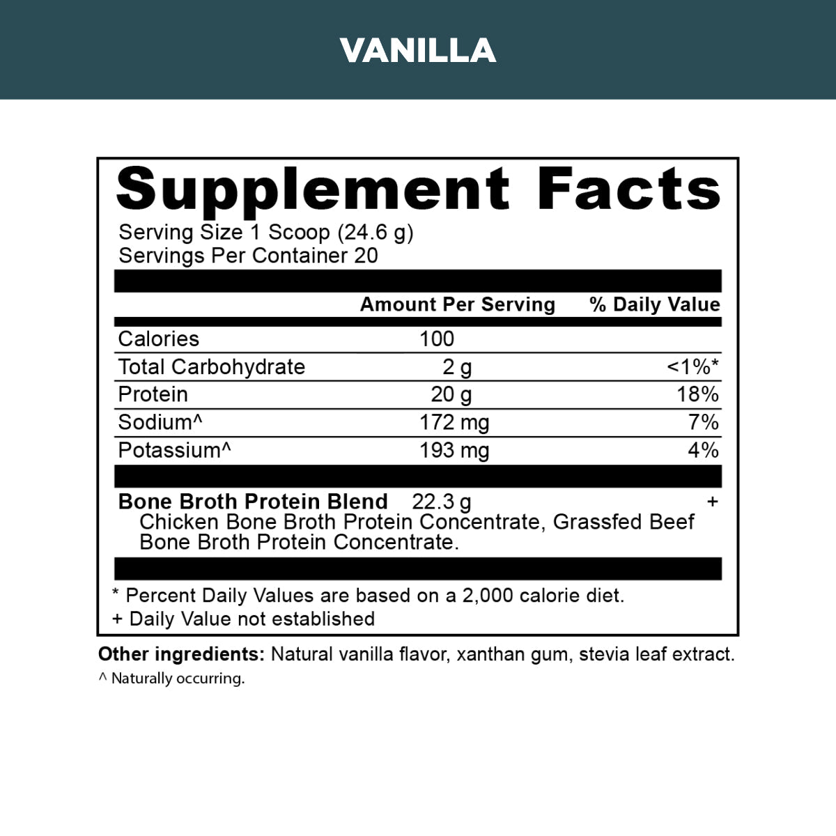 Bone broth protein powder vanilla supplement label