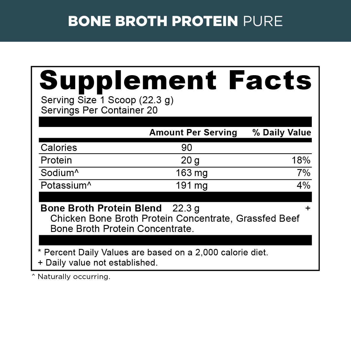 Bone Broth Protein Powder Pure supplement label