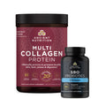 ancient nutrition multi collagen protein bottle next to SBO probiotics ultimate bottle