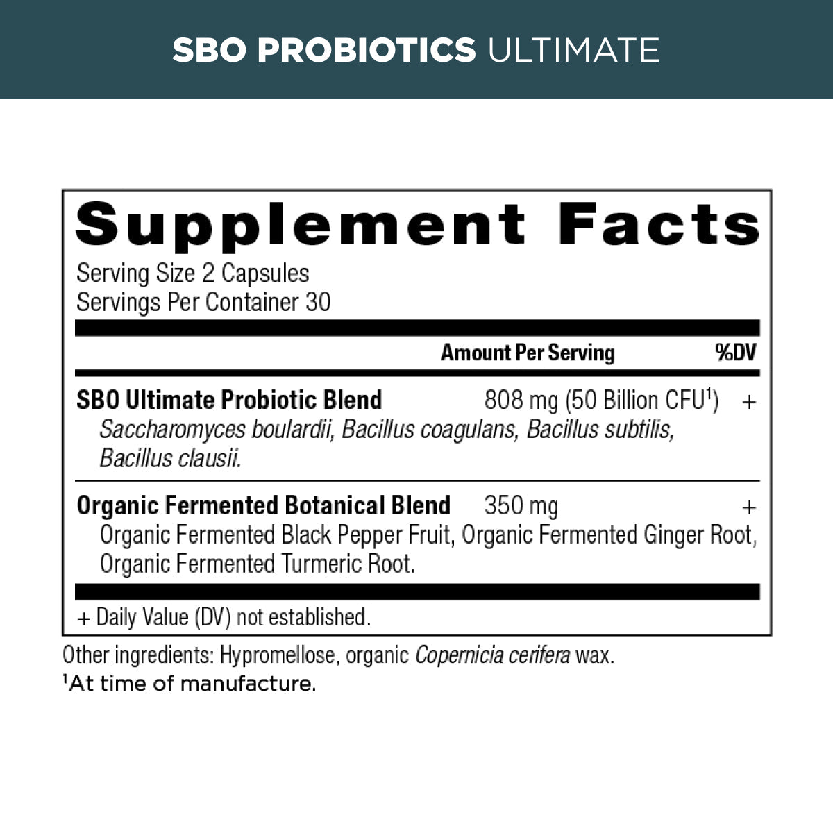 sbo probiotics supplement label