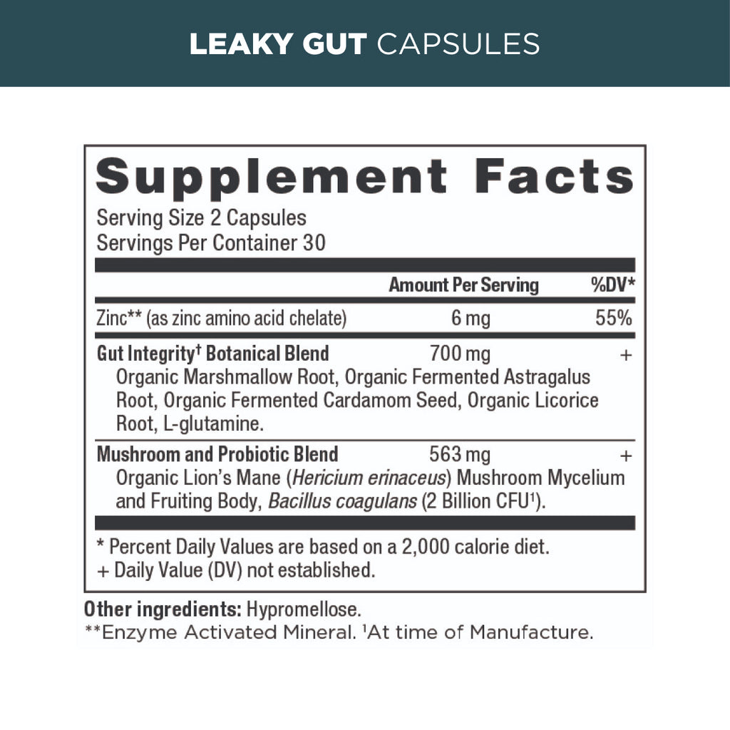 Leaky Gut Capsules Supplements Facts panel