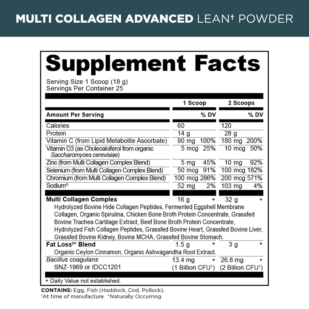 multi collagen advanced lean powder supplement label