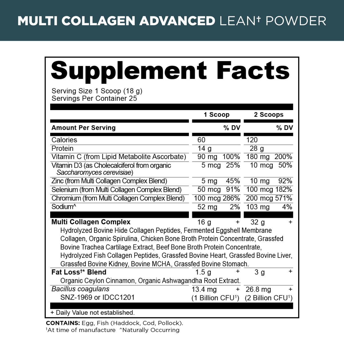 multi collagen advanced lean powder supplement label