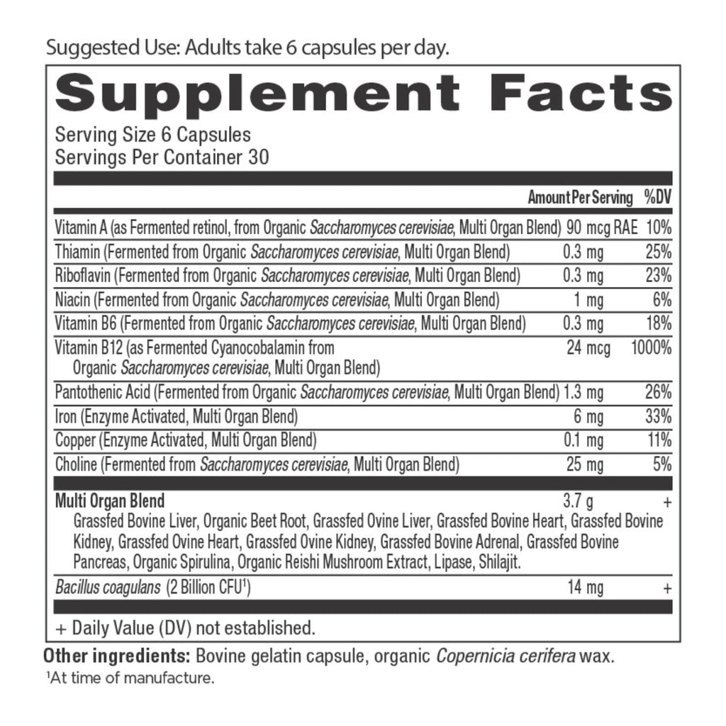 Organs Blend Capsules (180 Capsules) supplement facts panel