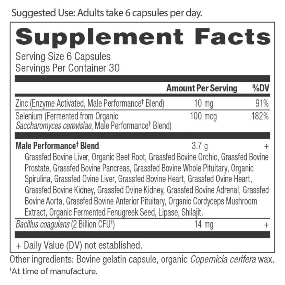 Male Performance Capsules (30 Servings) supplement facts panel