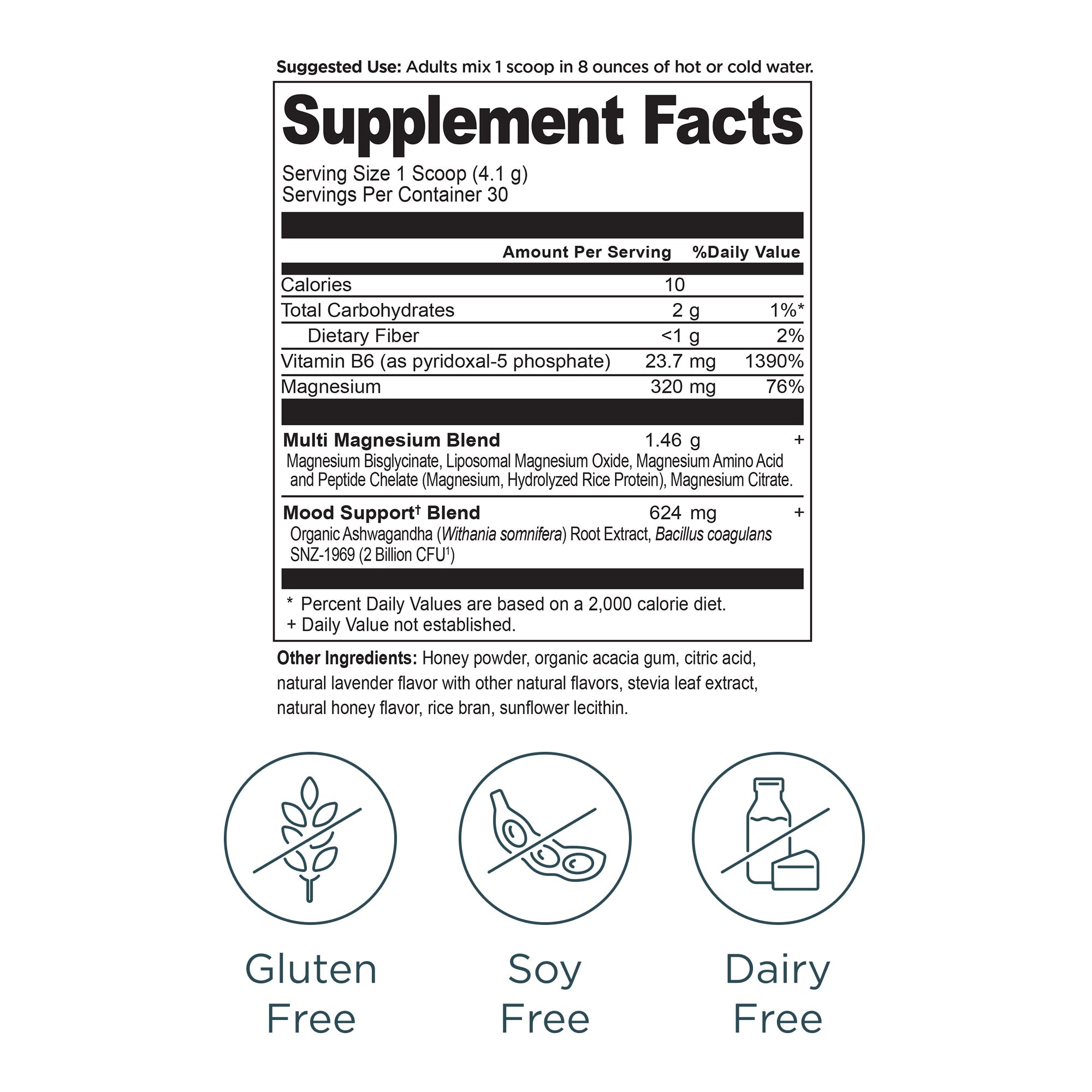 Active Peptides Magnesium Complex Powder Lavender Honey (30 Servings) supplement facts panel