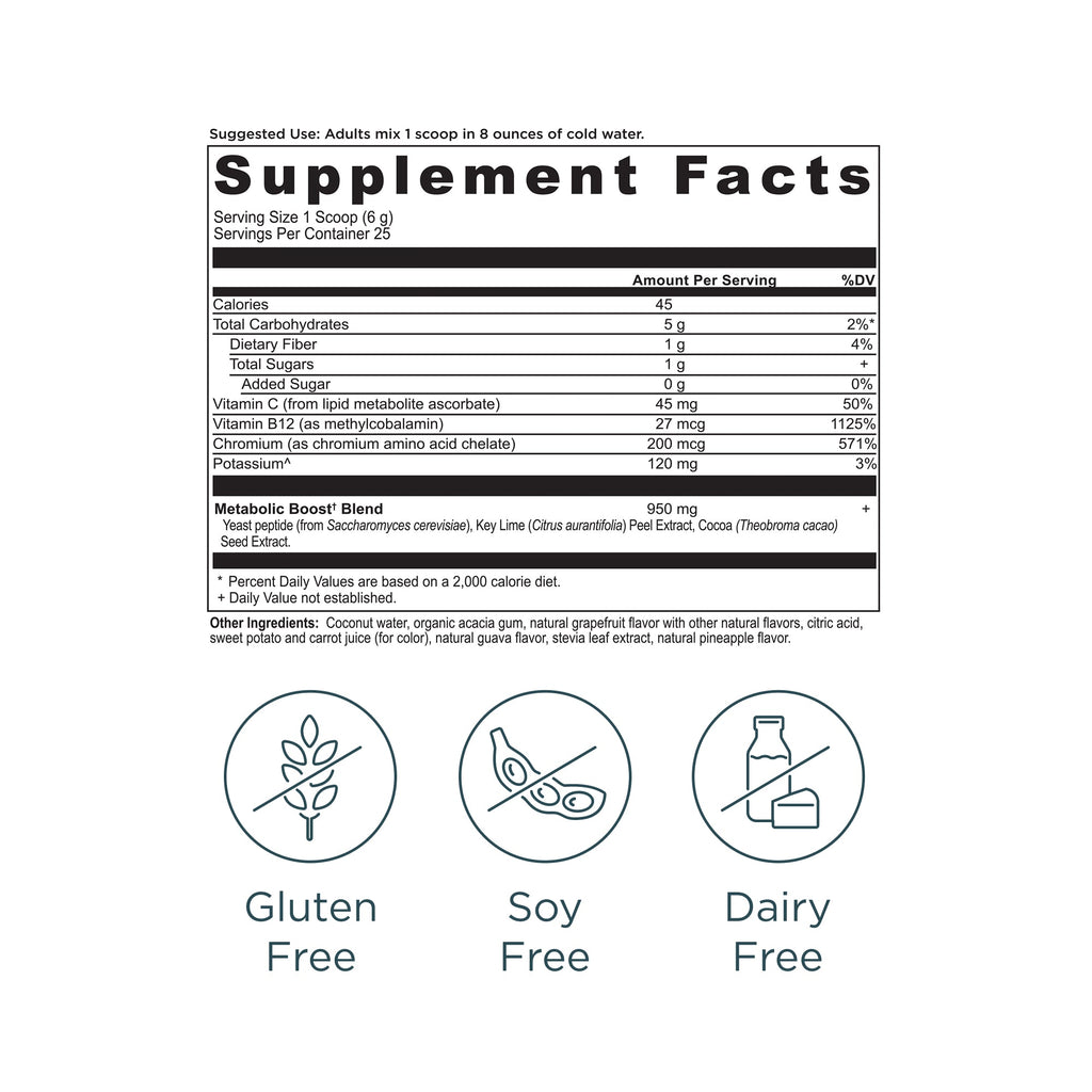 Active Peptides Metabolism Powder Guava Grapefruit (25 Servings) supplement facts panel