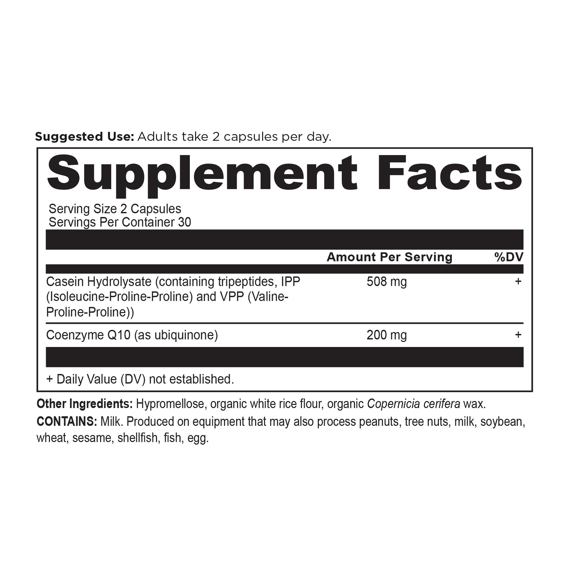 Active Peptides CoQ10 Capsule (30 Servings) supplement facts panel