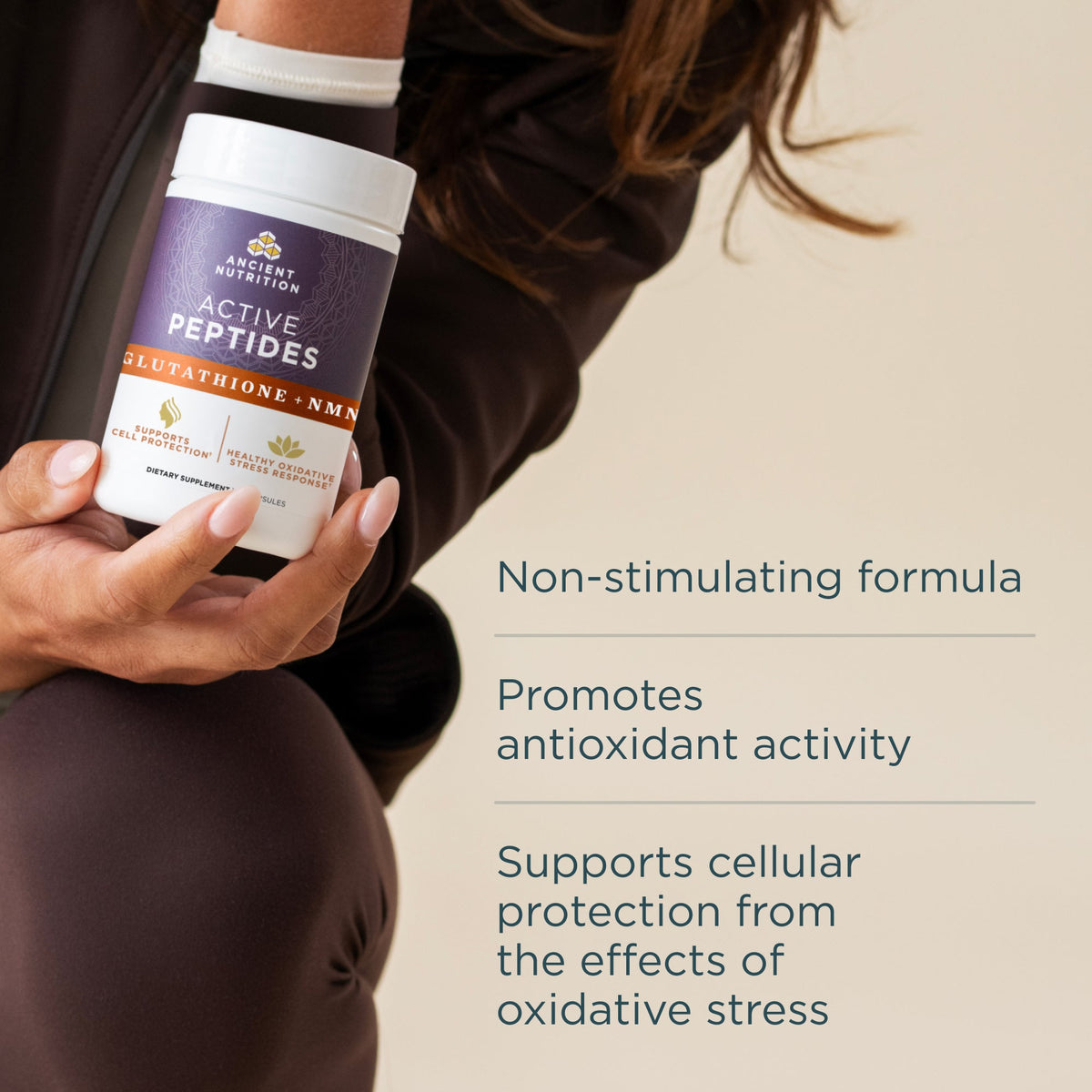 a person holding a bottle of Active Peptides Glutathione + NMN Capsule (30 Servings)
