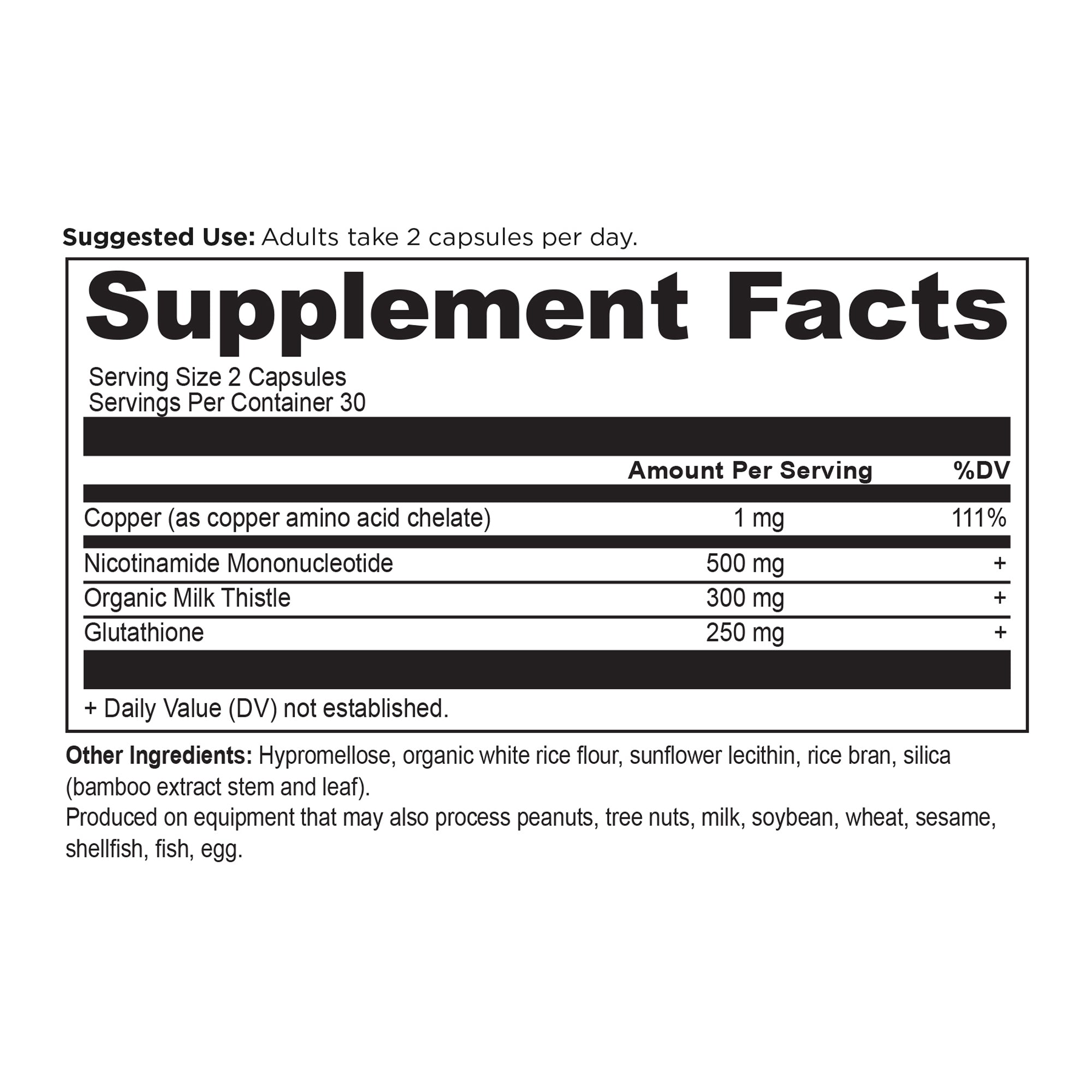 Active Peptides Glutathione + NMN Capsule (30 Servings) supplement label
