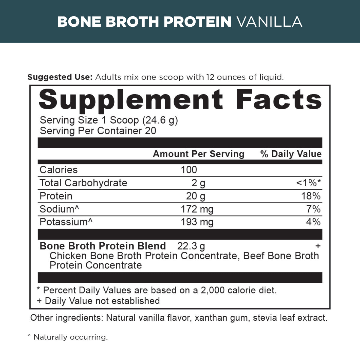 Bone Broth Protein Powder Vanilla supplement label