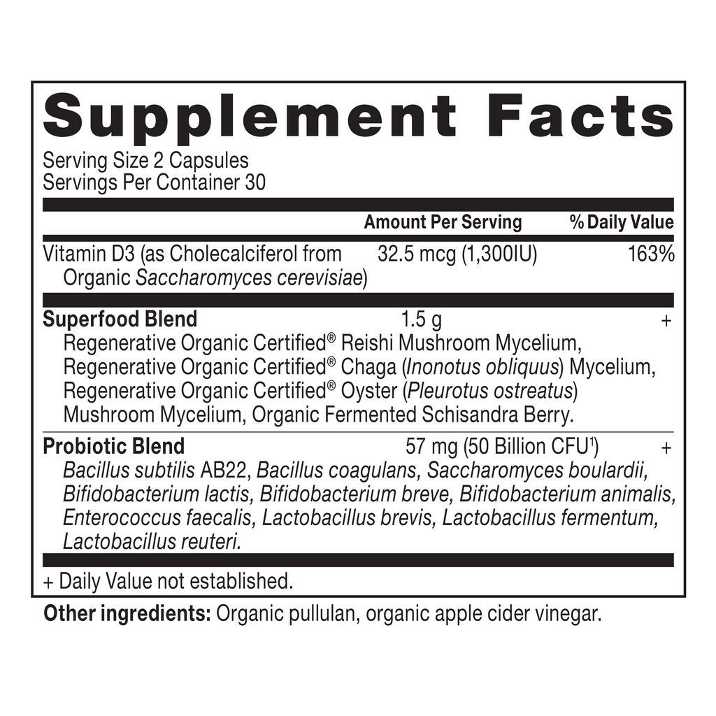 Regenerative Organic Certified® Women's Extra Strength Probiotics Capsules (60 Capsules) supplement label