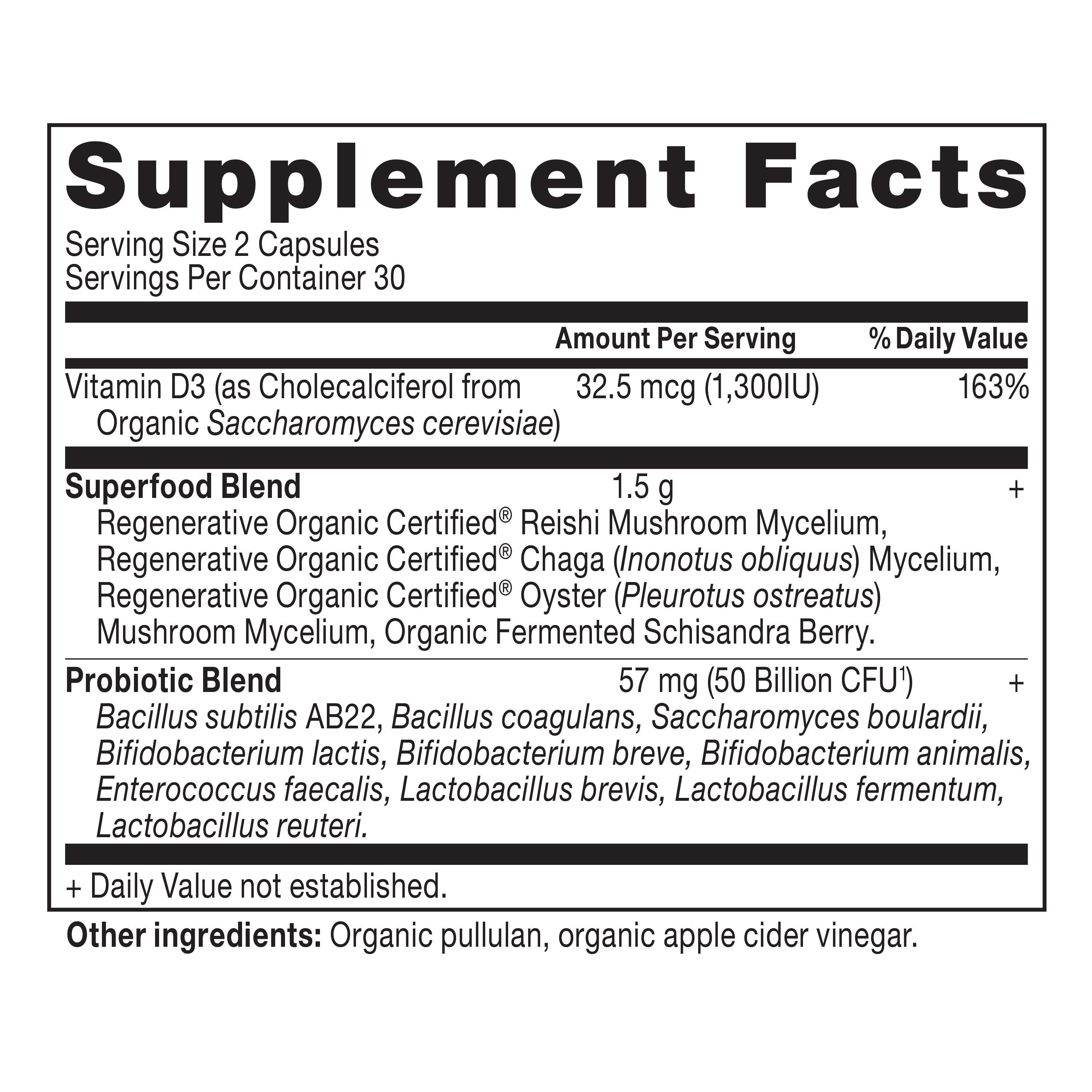 Regenerative Organic Certified® Women's Extra Strength Probiotics Capsules (60 Capsules) supplement label