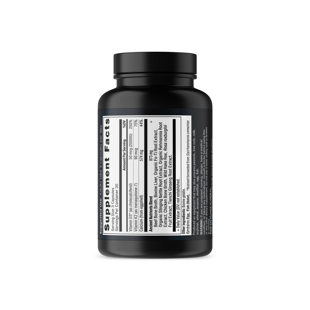 ancient nutrients calcium back of bottle