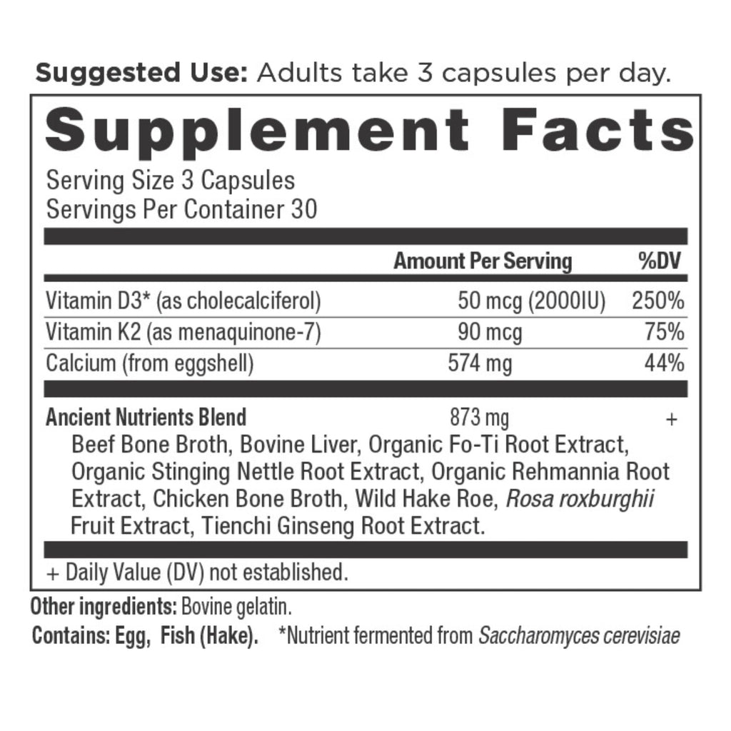 Ancient Nutrients Calcium Capsules (90 Capsules) supplement facts panel