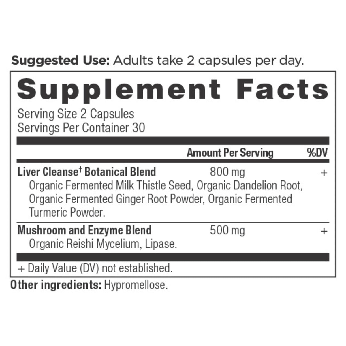 Liver Cleanse Capsules (60 Capsules) supplemnt facts label