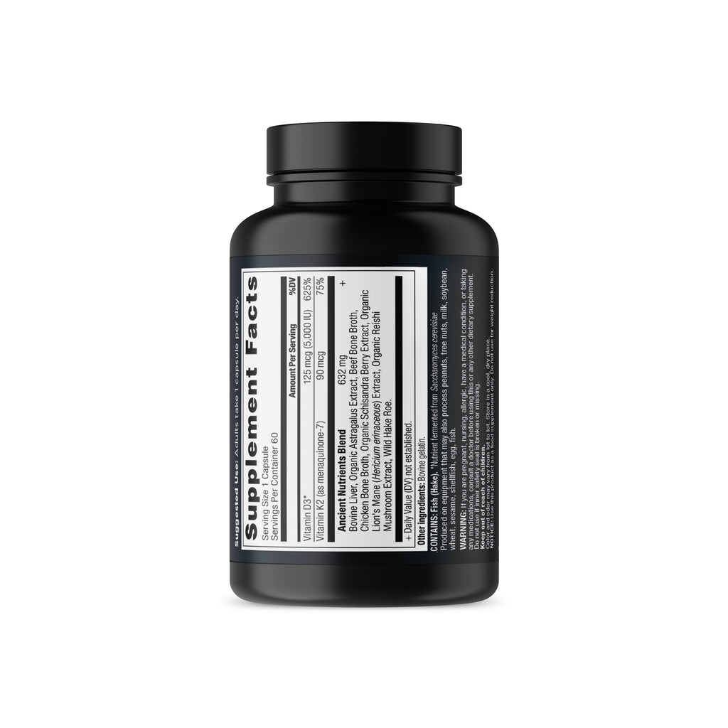Ancient Nutrients Vitamin D3 + K2 Capsules back of bottle