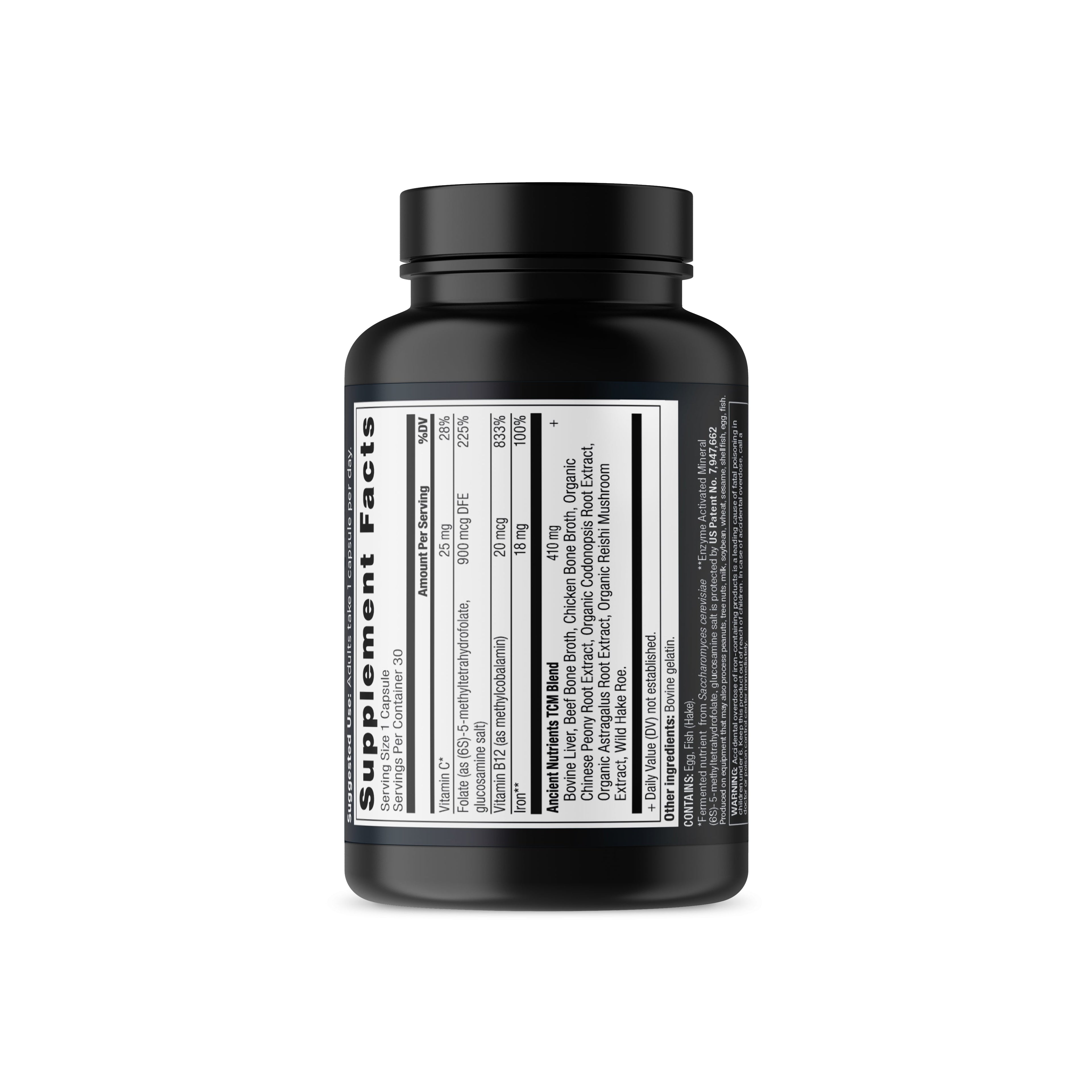 Ancient Nutrients Iron Capsules (30 Capsules) side of bottle