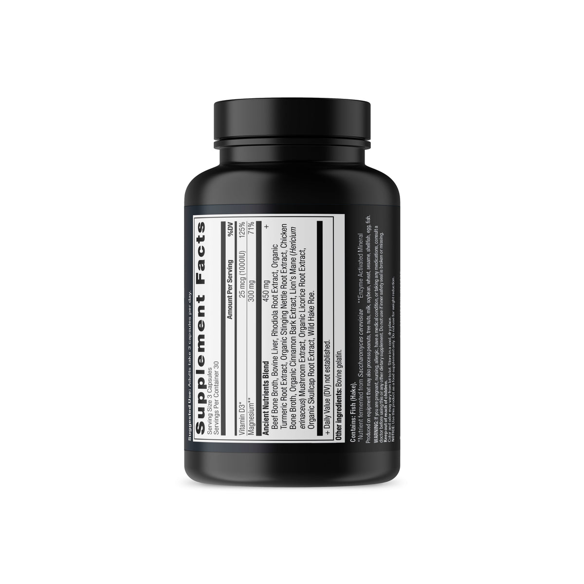 Ancient Nutrients Magnesium Capsules (30 Servings) side bottle image