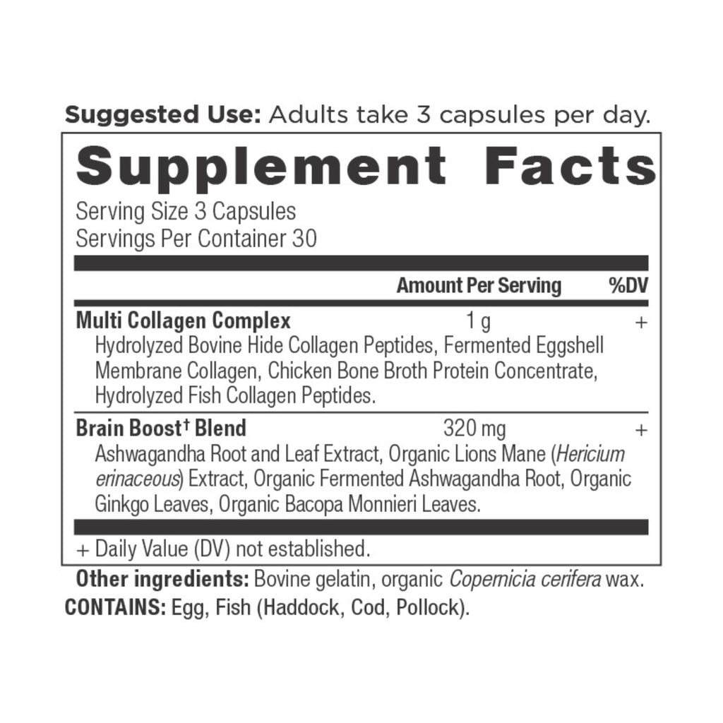 Multi Collagen Brain Boost Capsules (90 Capsules) supplement facts panel