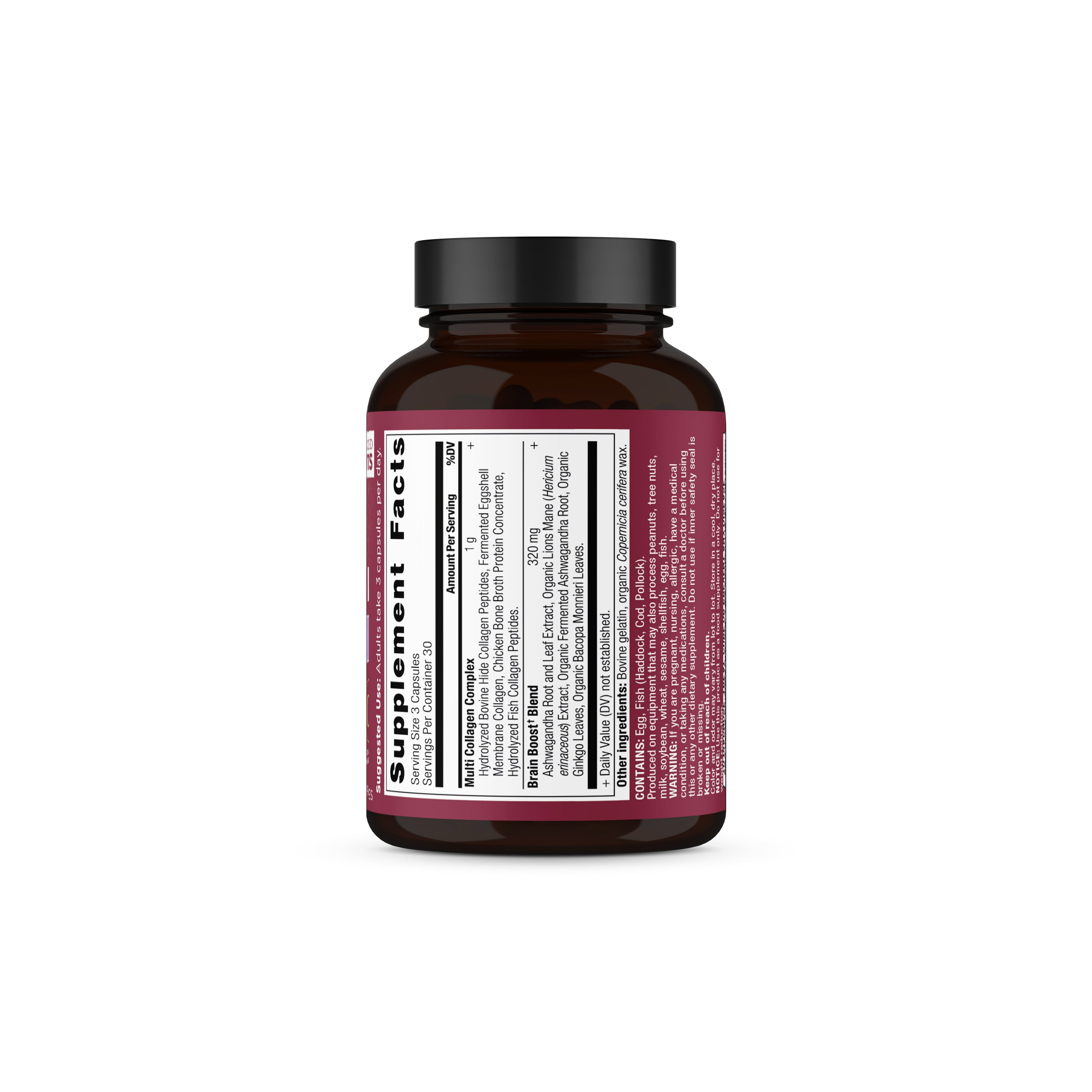 Multi collagen brain boost capsules side label 