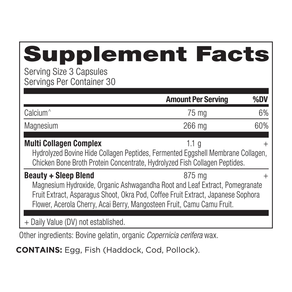 Multi Collagen Beauty & Sleep Support Capsules (90 Capsules) supplement facts label
