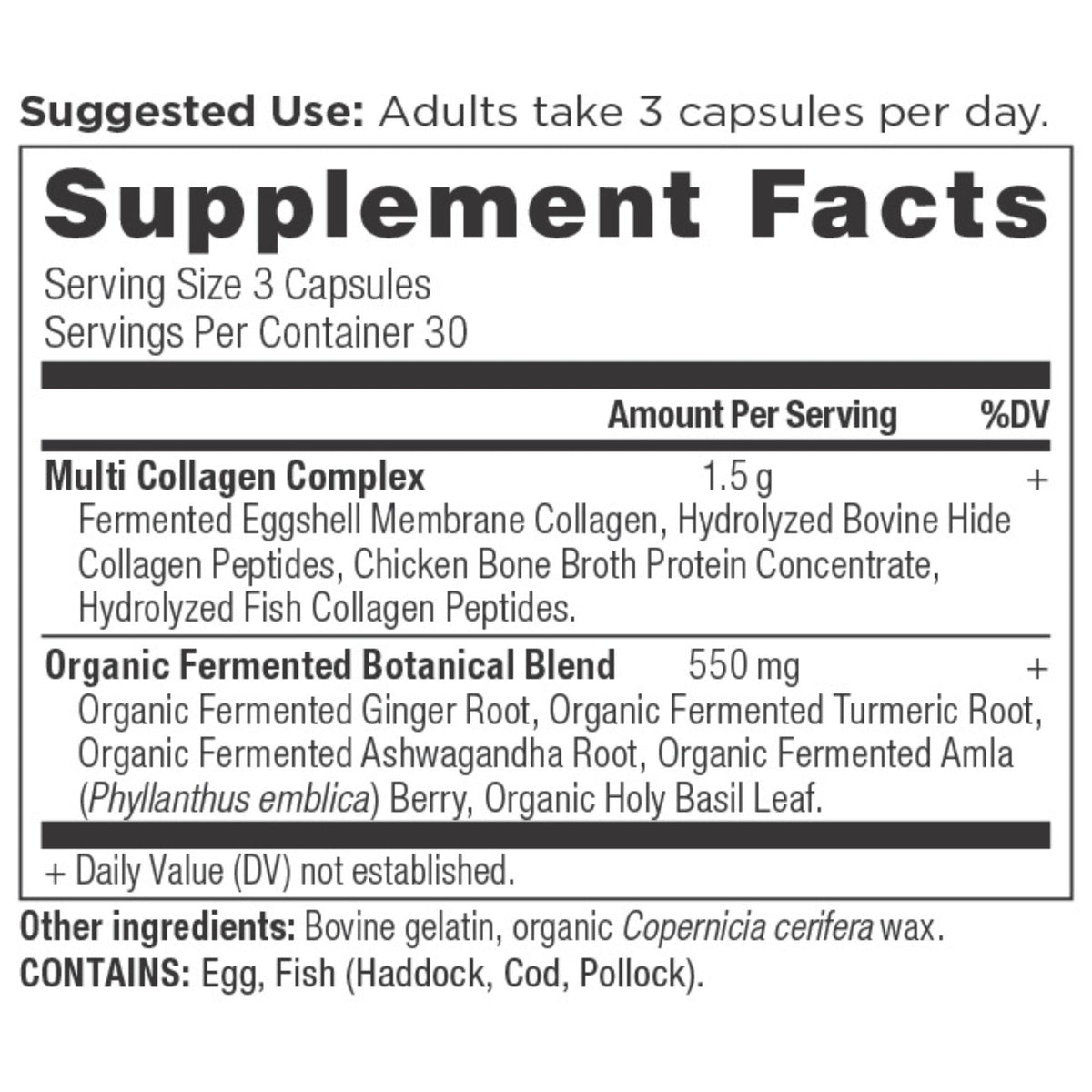 Multi Collagen Capsules (90 Capsules supplement facts label