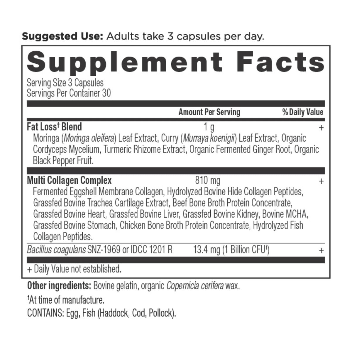 Multi Collagen Advanced Lean Capsules (30 Servings) supplement facts panel