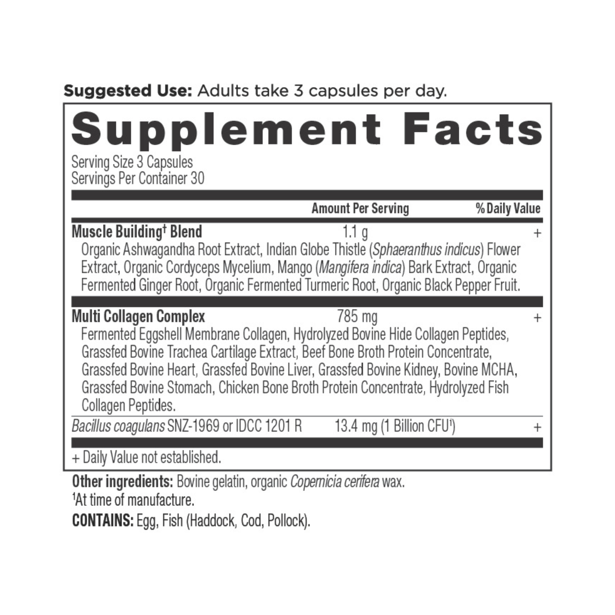 Multi Collagen Advanced Muscle Capsules (30 Servings) supplement facts panel