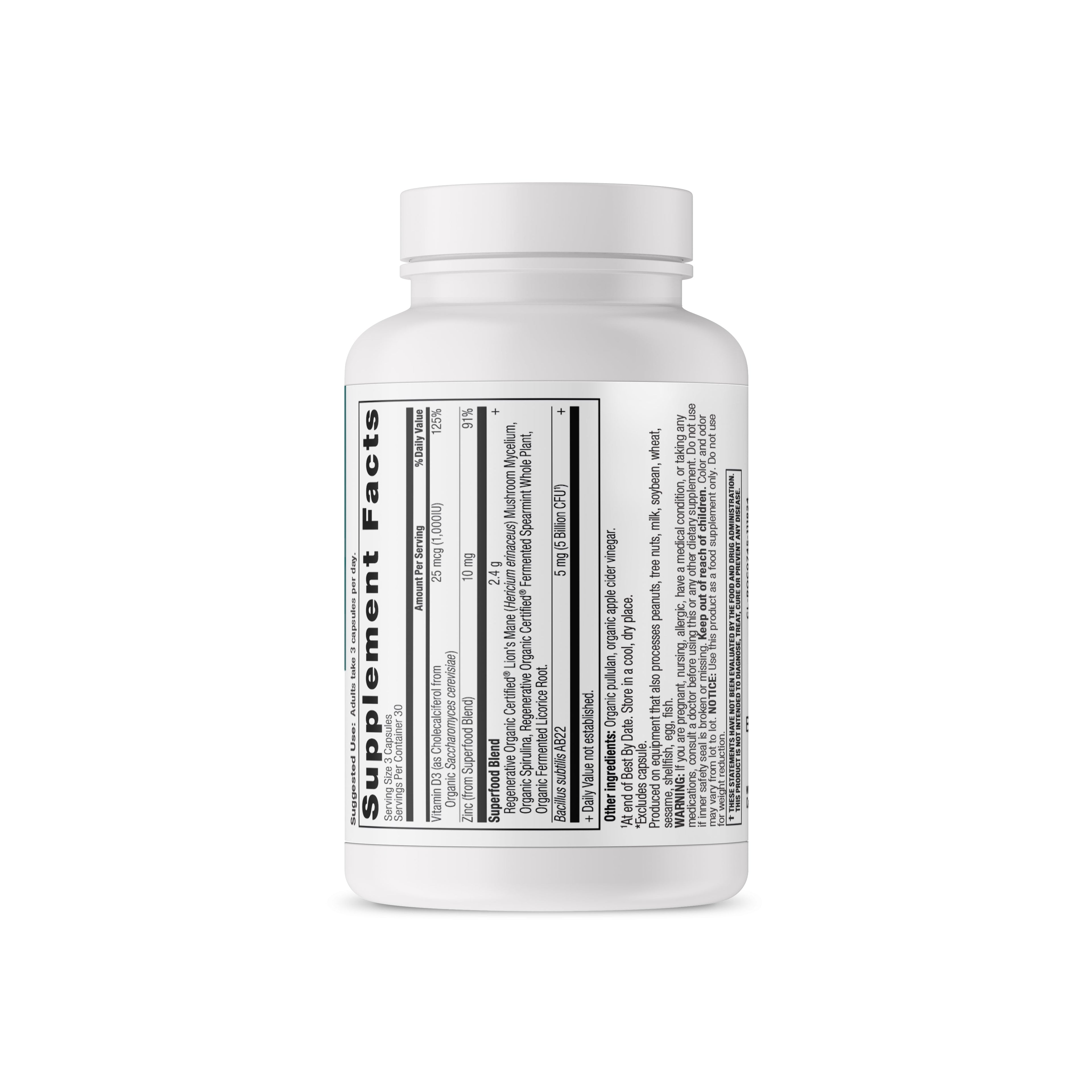 Regenerative Organic Certifiedª Leaky Gut Support back of bottle