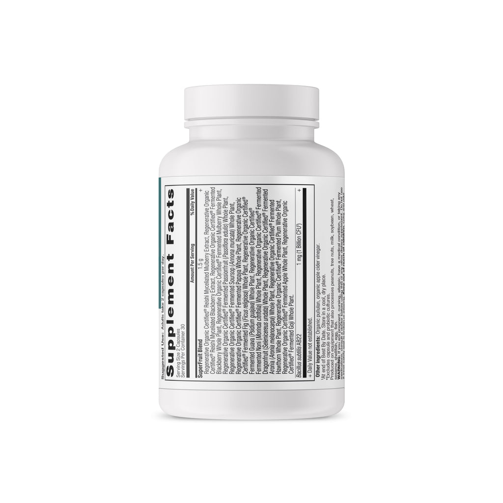 Regenerative Organic Certifiedª SuperFruits back of bottle