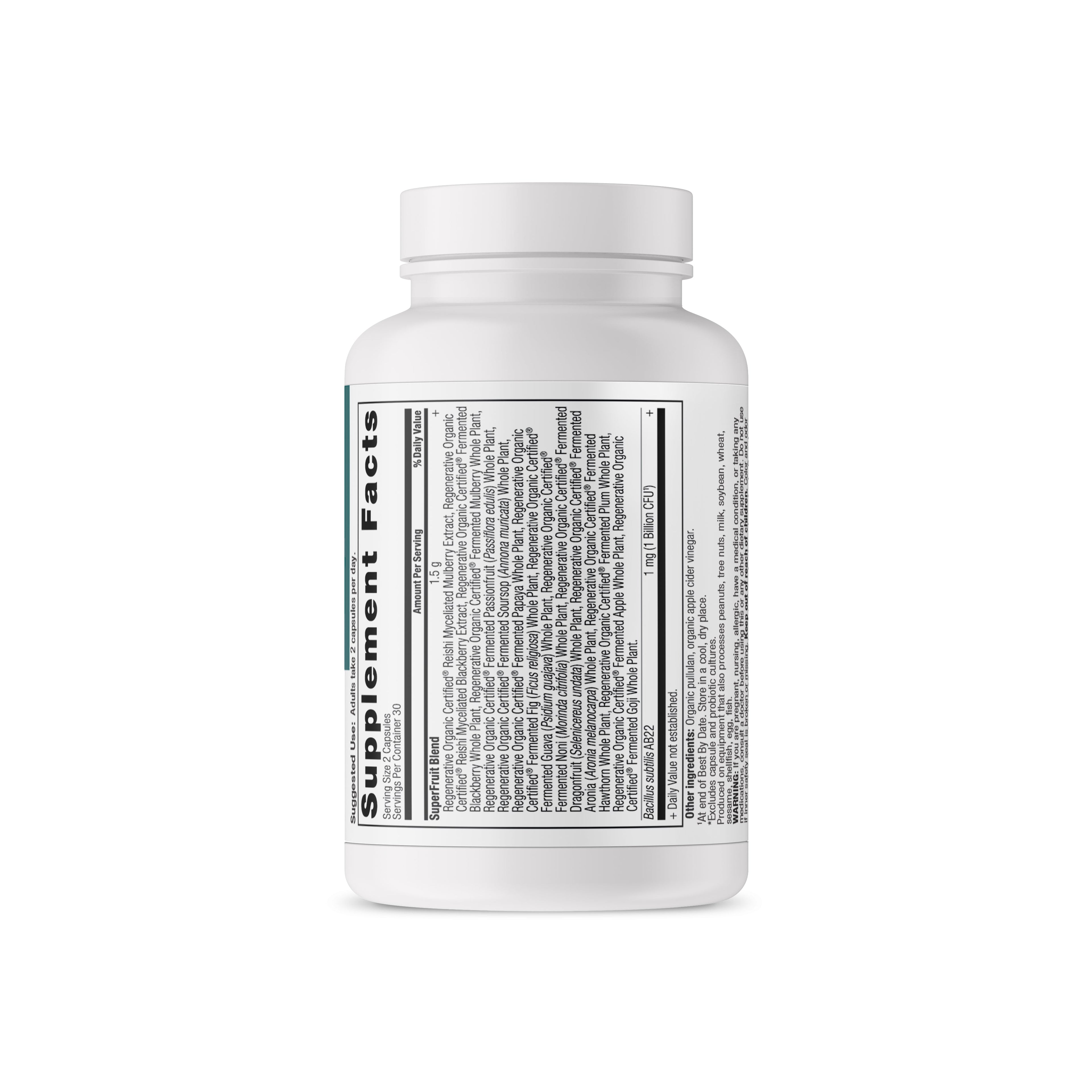 Regenerative Organic Certifiedª SuperFruits back of bottle