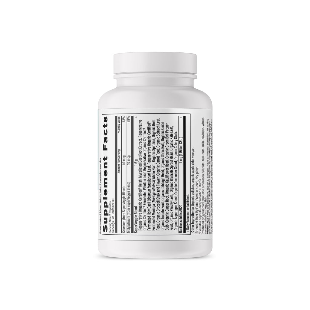 Regenerative Organic Certifiedª SuperVeggies back of bottle