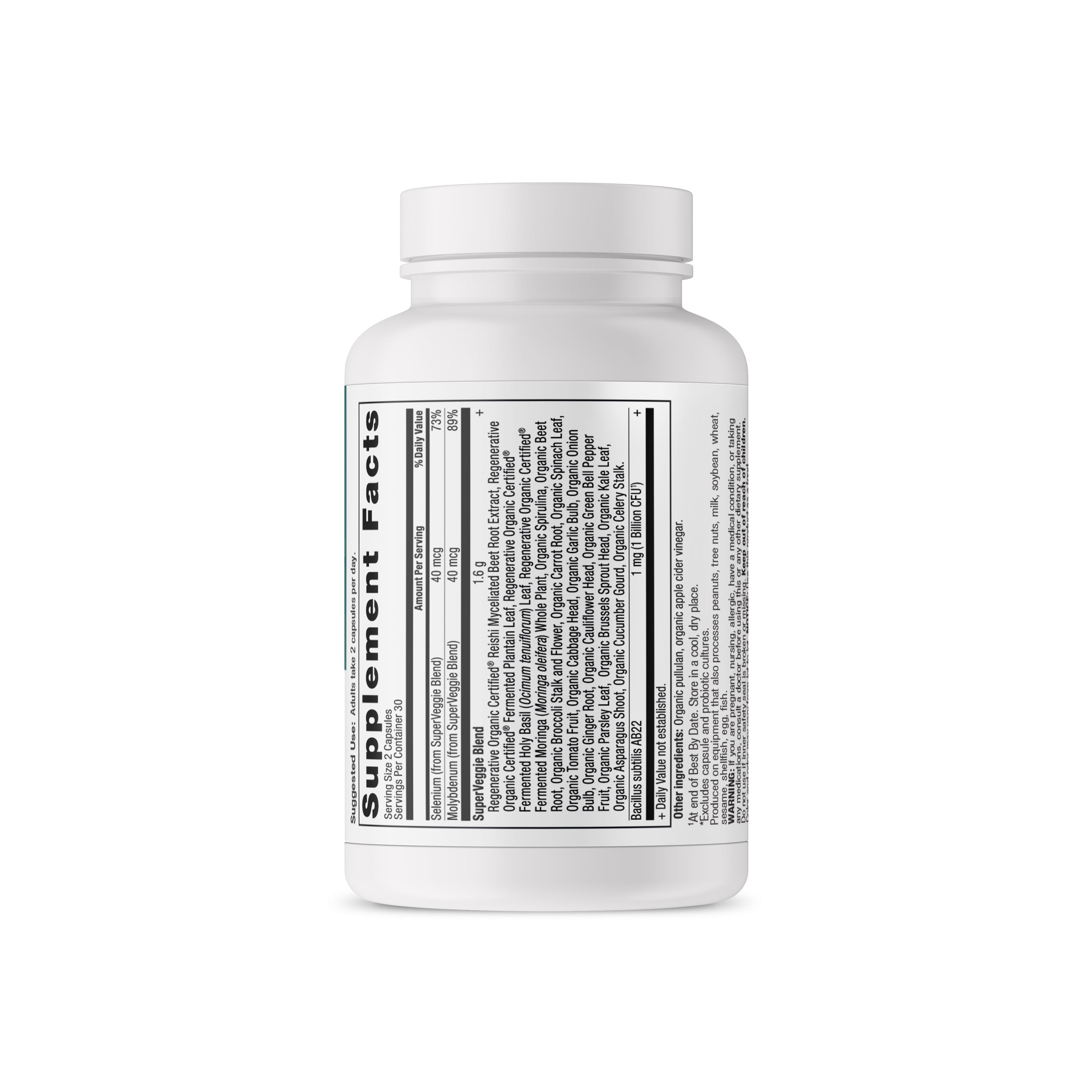 Regenerative Organic Certifiedª SuperVeggies back of bottle