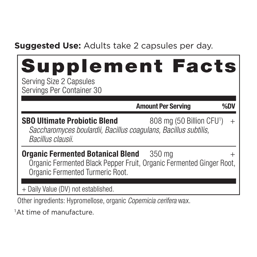 SBO Probiotics Ultimate Capsules (60 Capsules) supplement facts panel