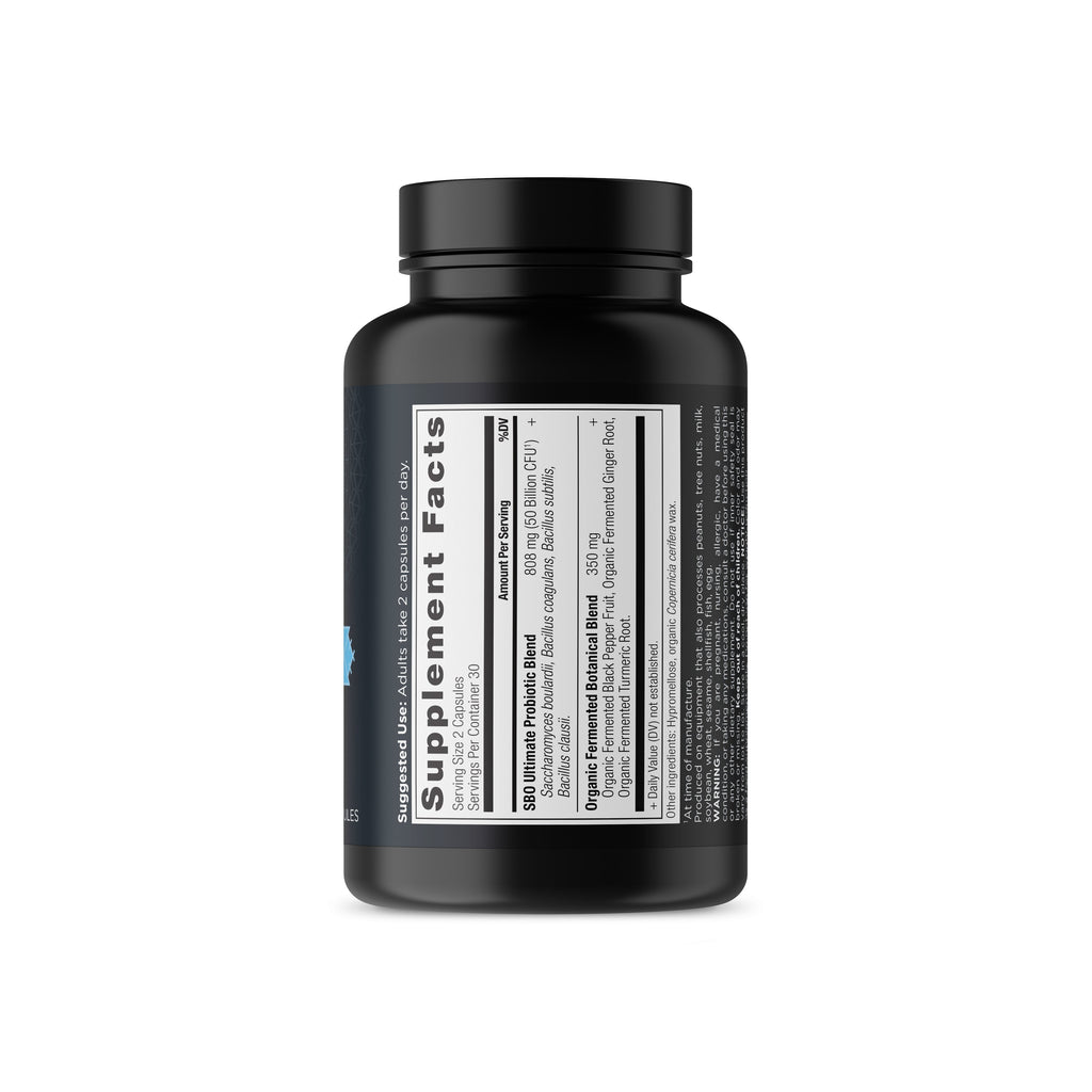 SBO Probiotics Ultimate Capsules side of bottle
