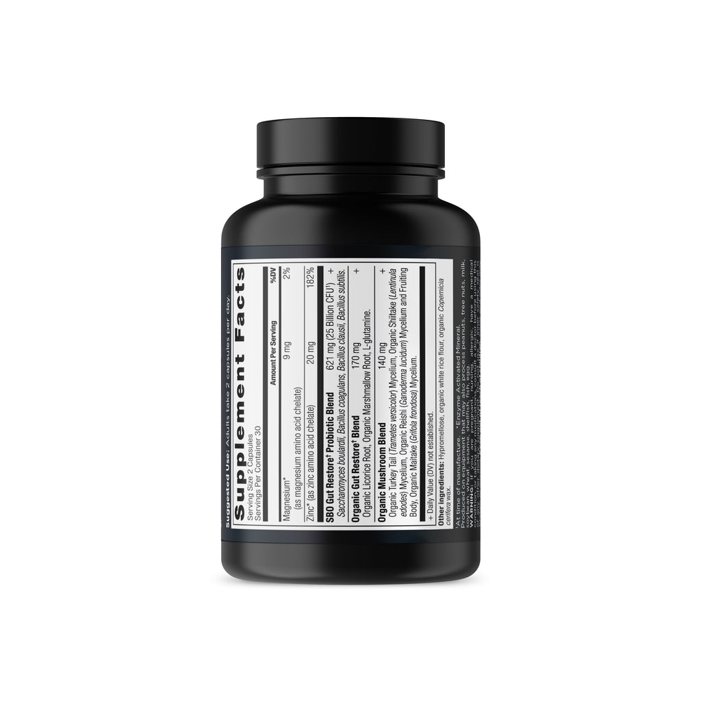 SBO Probiotics Gut Restore Capsules back of bottle