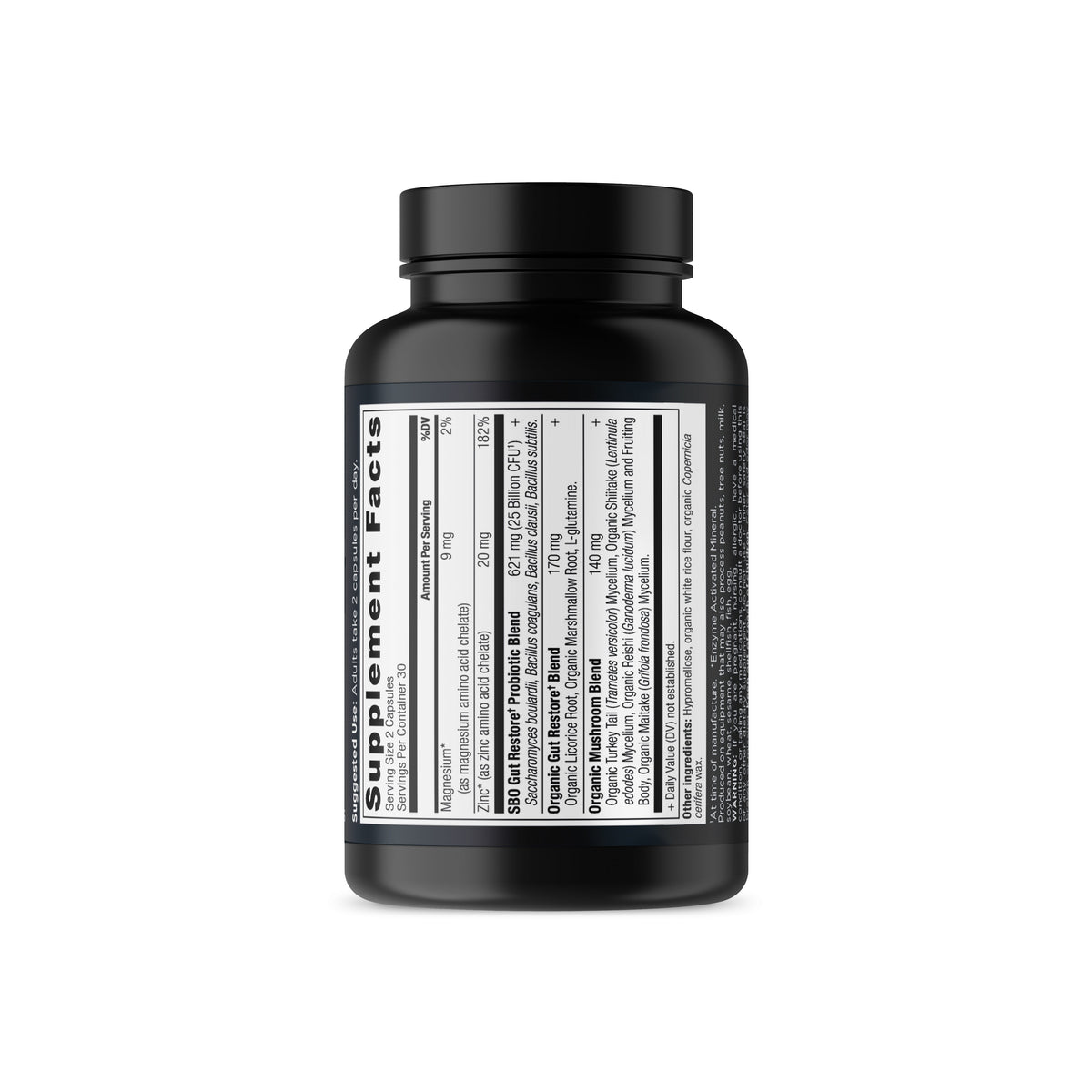 SBO Probiotics Gut Restore Capsules back of bottle