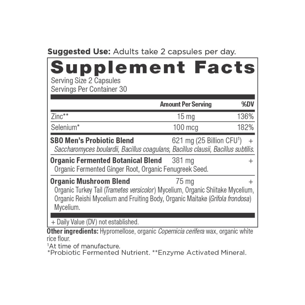 SBO Probiotics Men's Capsules (60 Capsules) supplement facts panel
