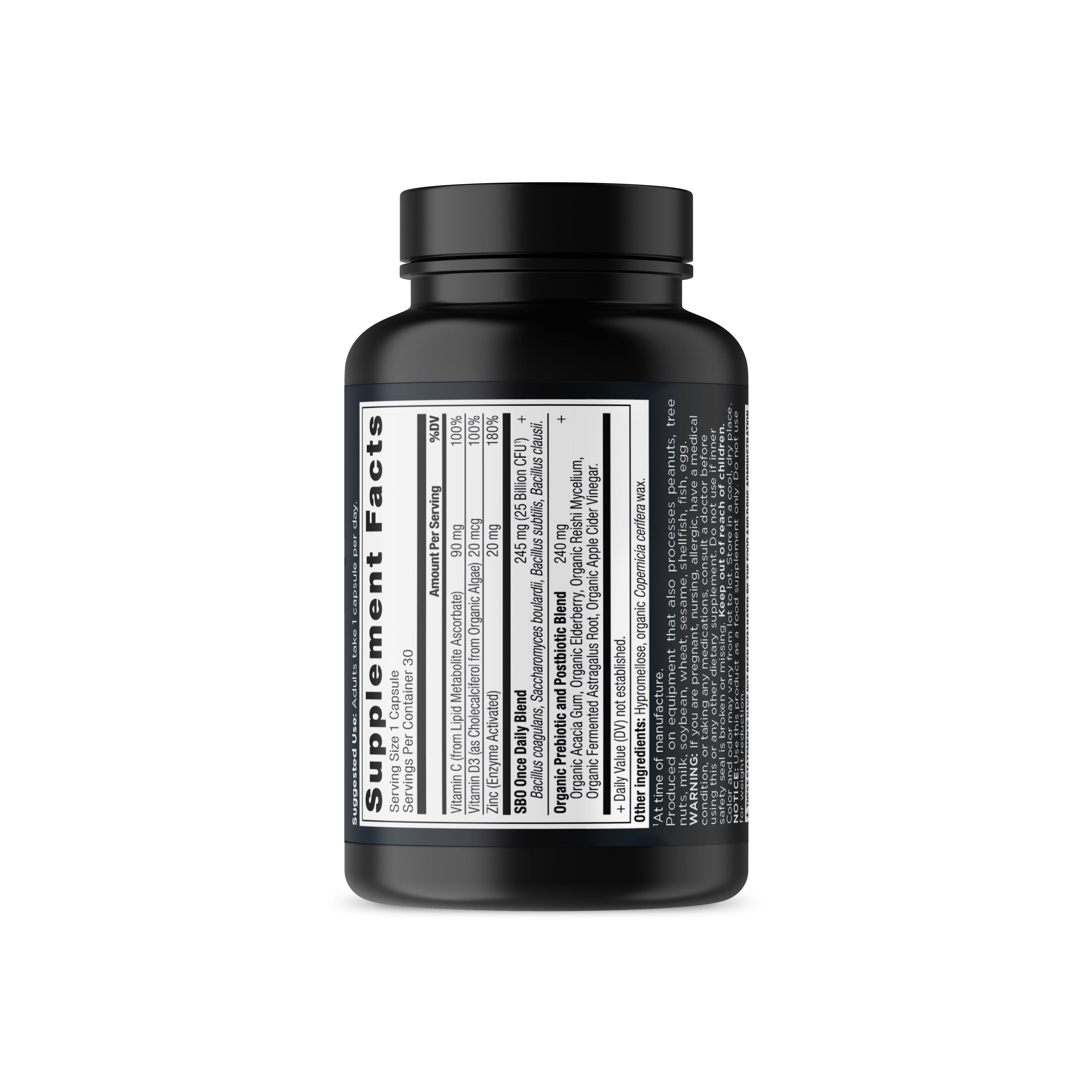 SBO Probiotics Immune Once Daily back of bottle