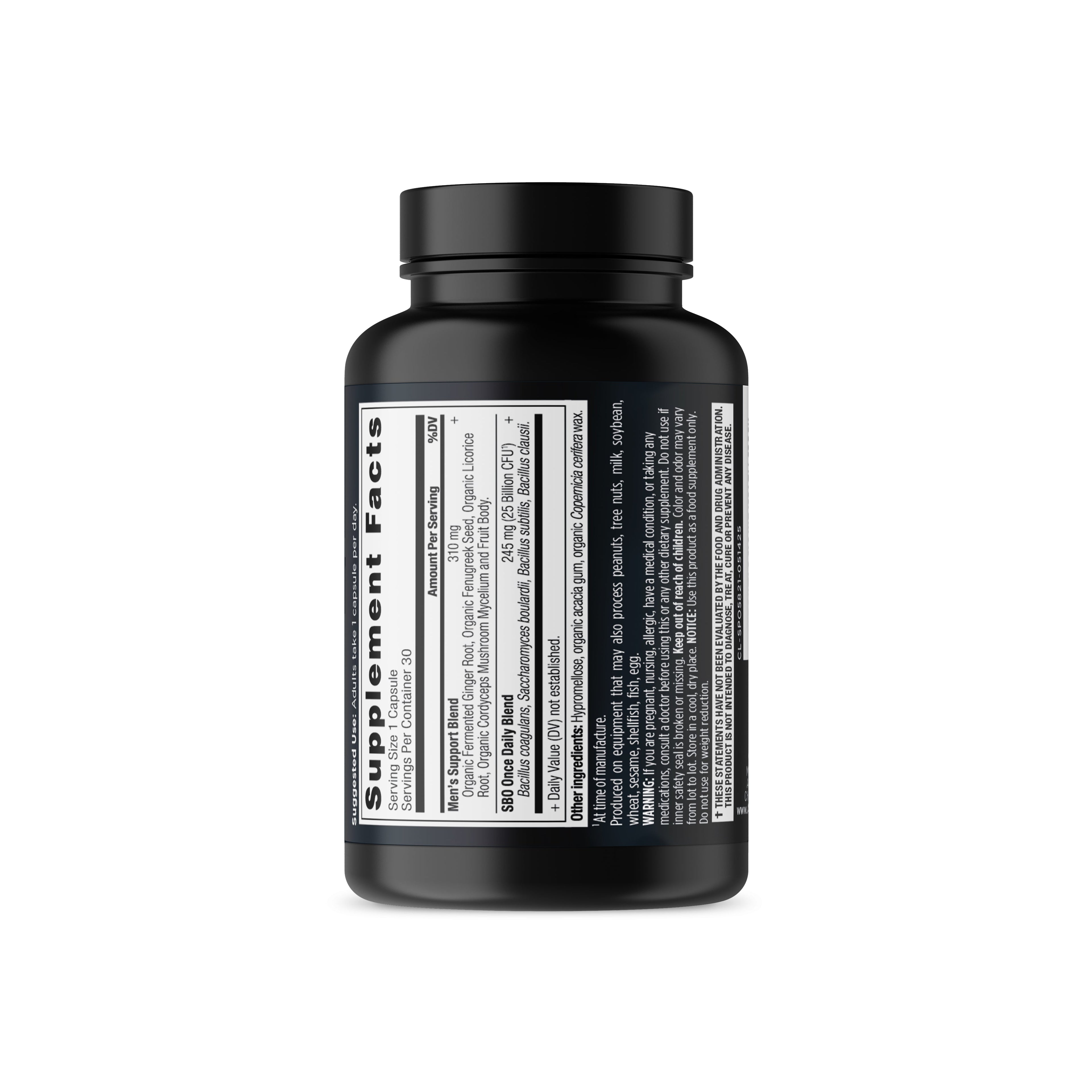 SBO Probiotics Men's Once Daily (30 Capsules) side of bottle
