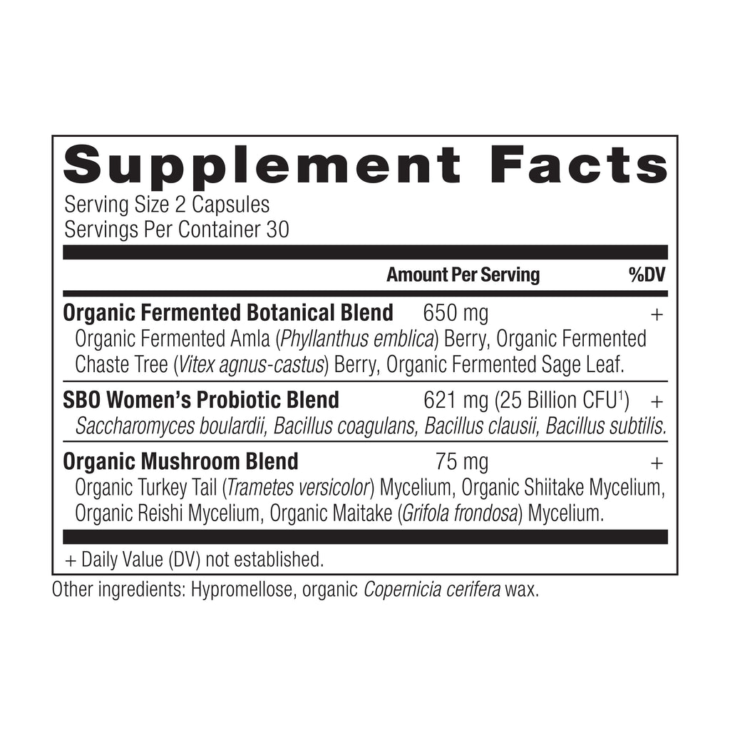 SBO Probiotics Women's Capsules (60 Capsules) supplement facts panel