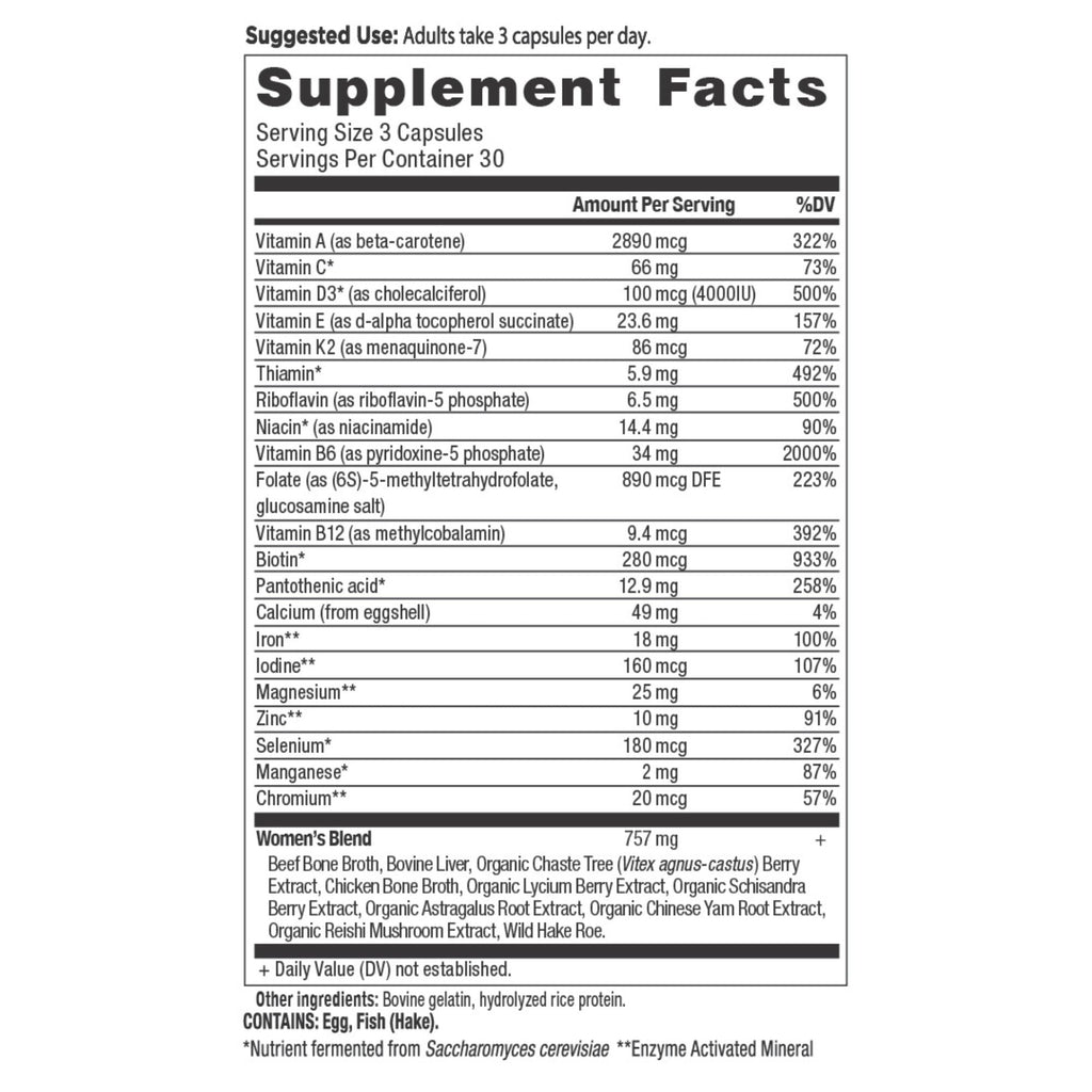 Ancient Multivitamin Women's Capsules (90 Capsules) supplement facts panel